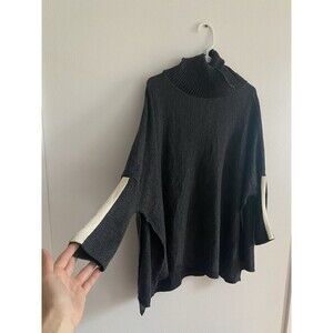 Mersea Sweater One Size Gray White Boxy Turtle Neck Oversized Side Slits Casual